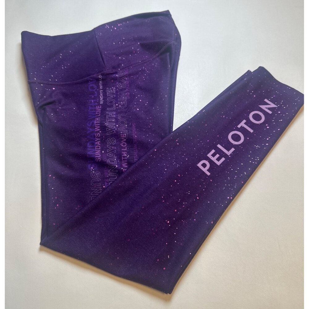 Peloton Purple Glitter "Sundays With Love" High-Waisted Leggings Womens Size XS - Picture 3 of 10